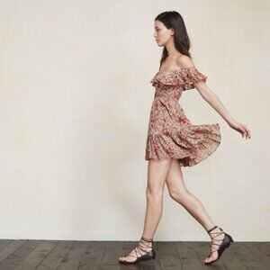 Reformation Bonnie off shoulder mini dress in pink rose print 4